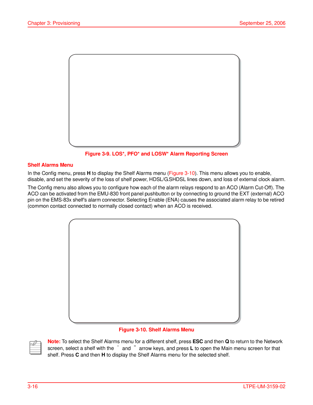 ADC EMU-830 user manual Shelf Alarms Menu 