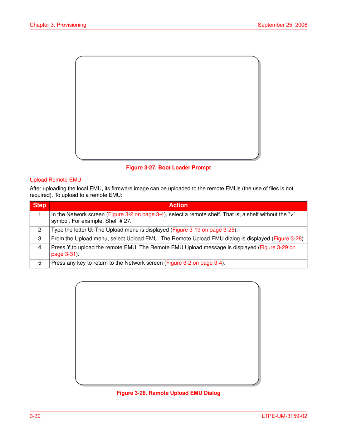 ADC EMU-830 user manual Boot Loader Prompt, Upload Remote EMU 