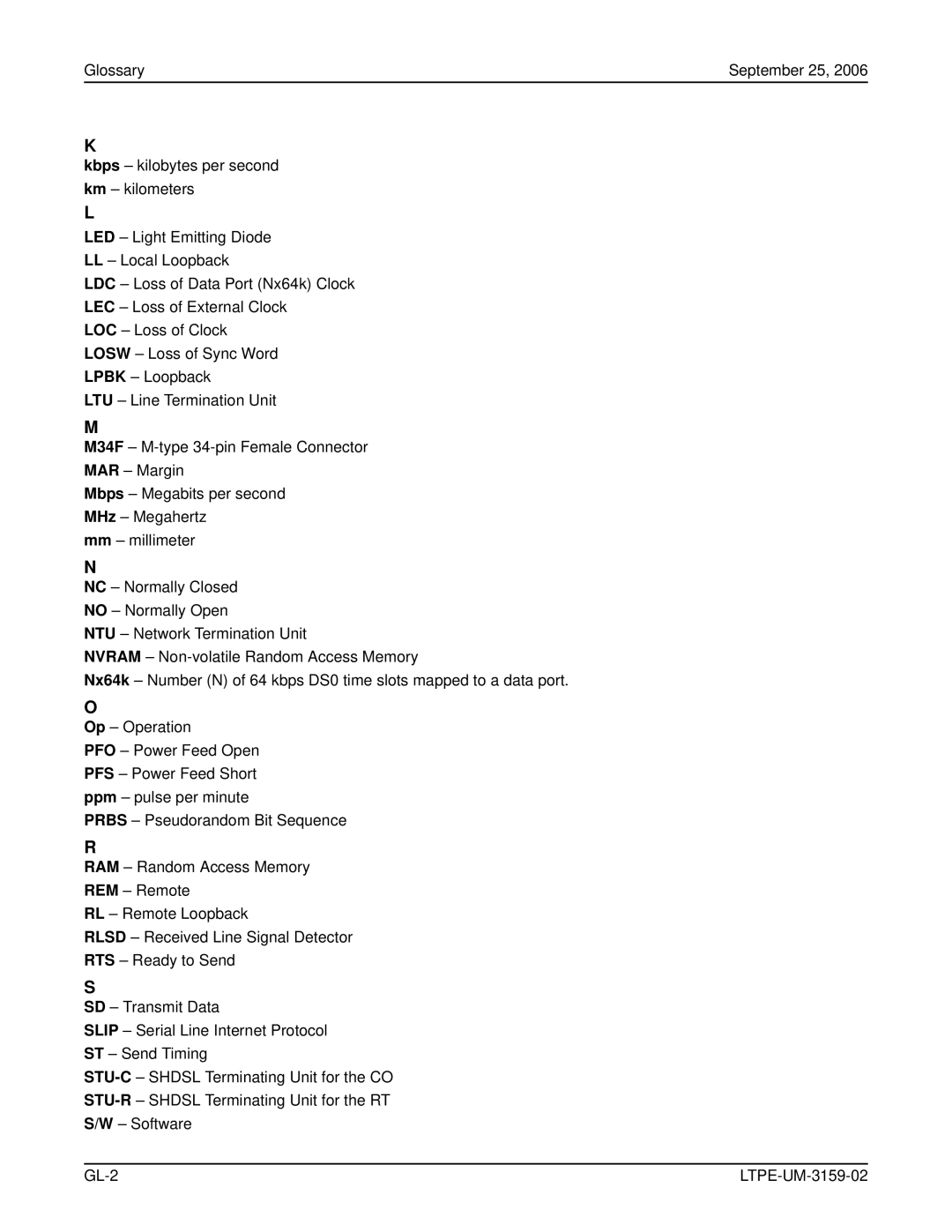 ADC EMU-830 user manual Glossary September 25, GL-2 LTPE-UM-3159-02 