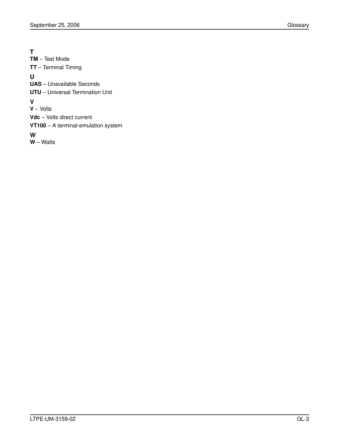 ADC EMU-830 user manual September 25 Glossary, LTPE-UM-3159-02 GL-3 