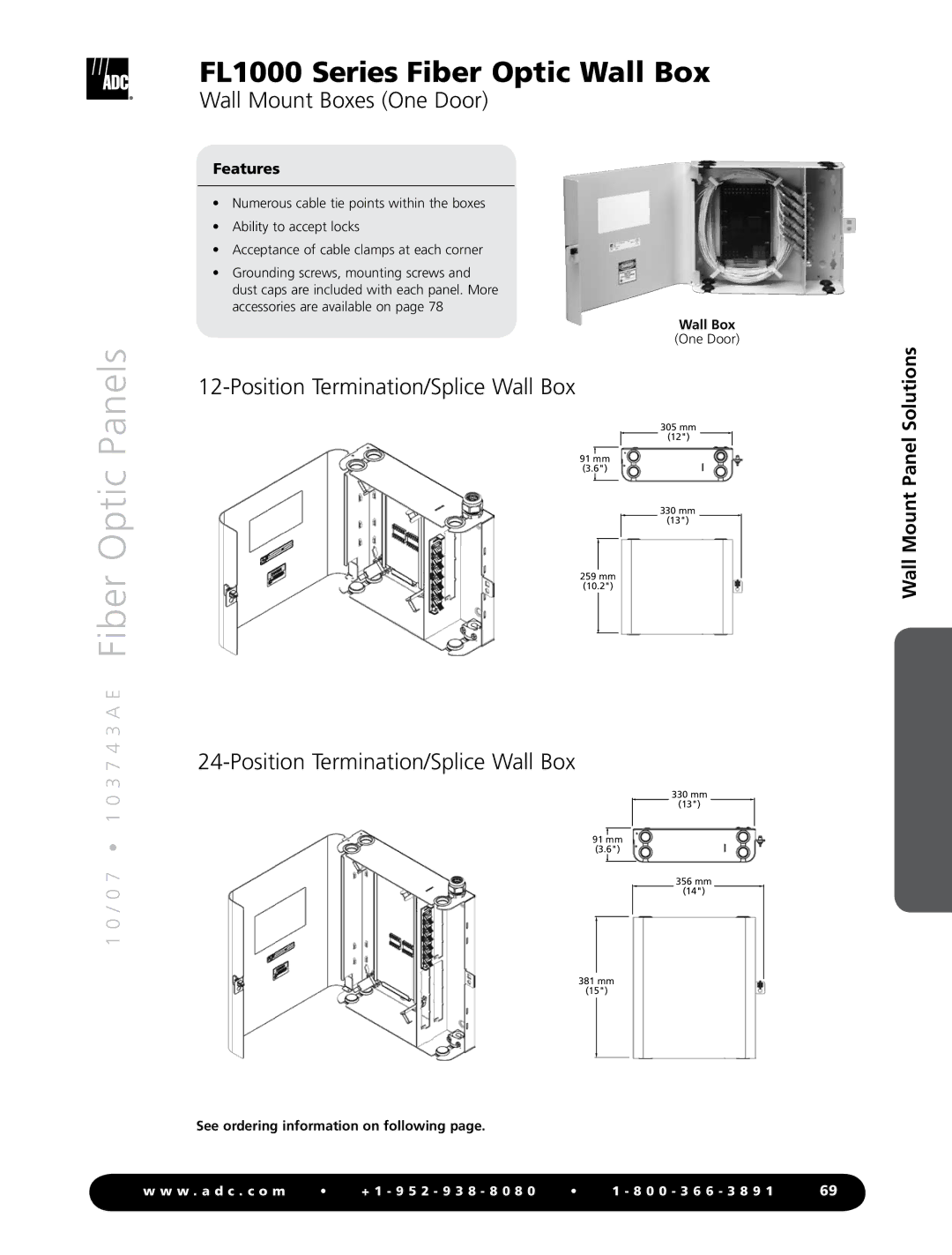 ADC FL1000 Series manual Wall Mount Boxes One Door, Position Termination/Splice Wall Box, Features 