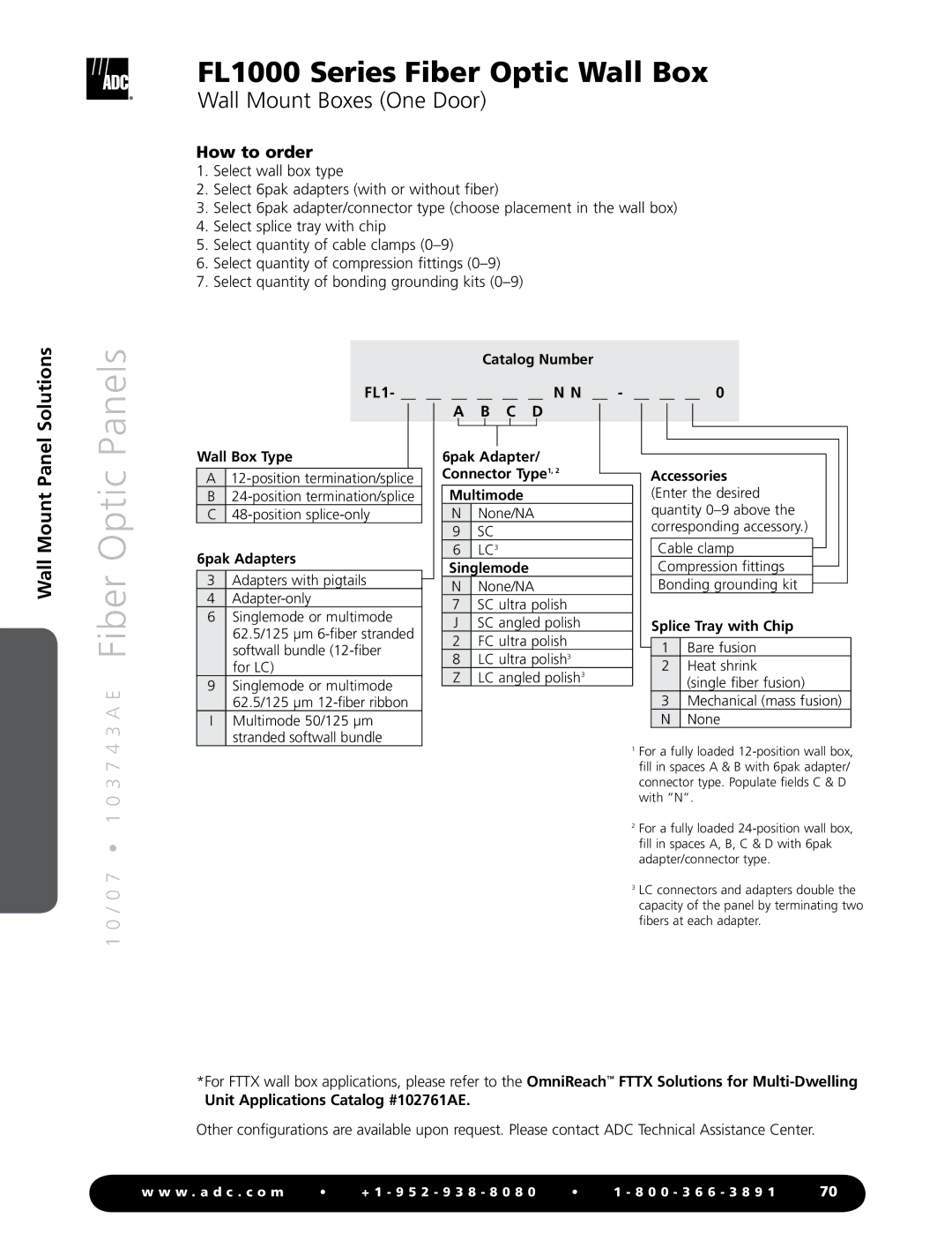 ADC FL1000 Series manual How to order, Unit Applications Catalog #102761AE 