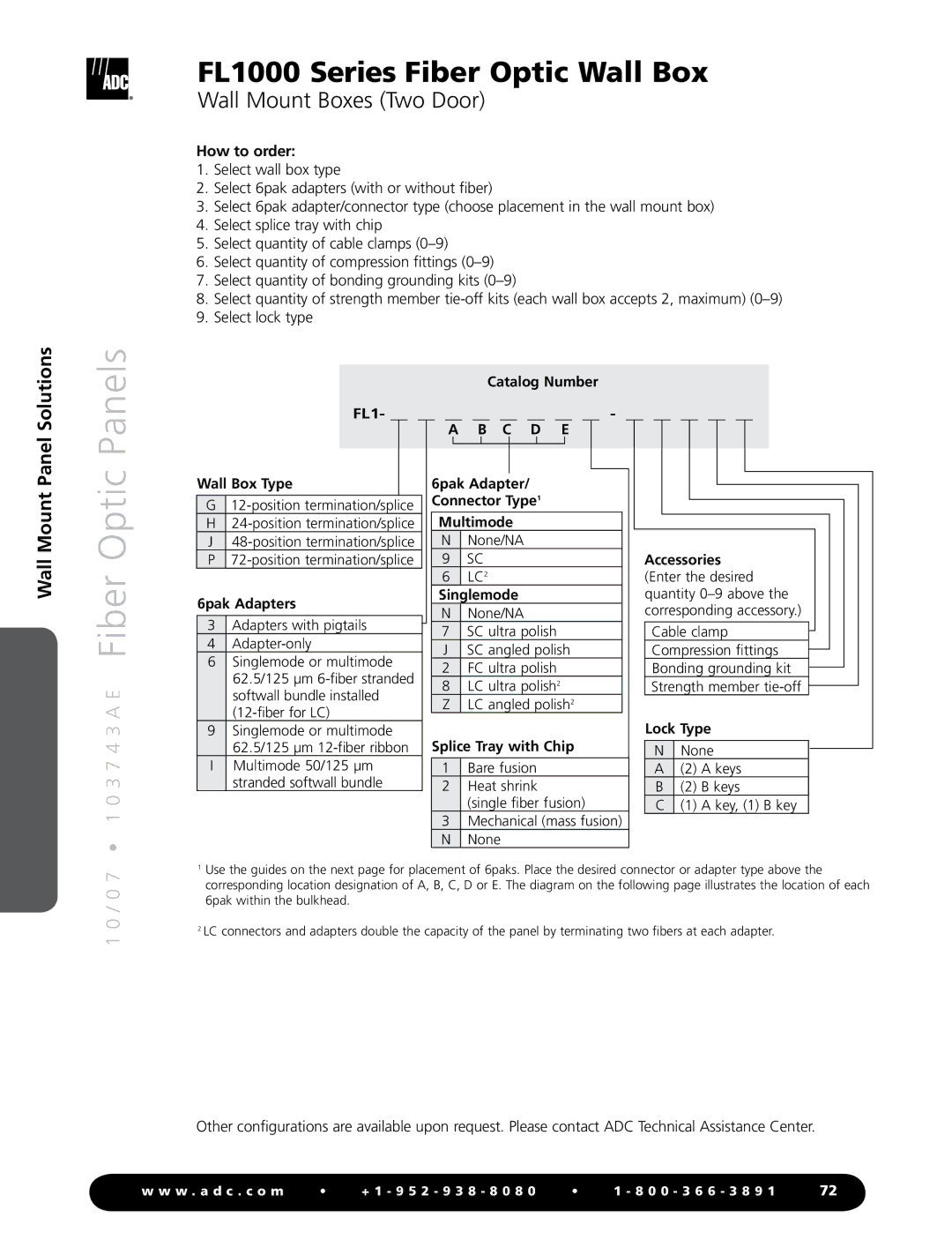 ADC FL1000 Series manual How to order, 6pak Adapters Singlemode 