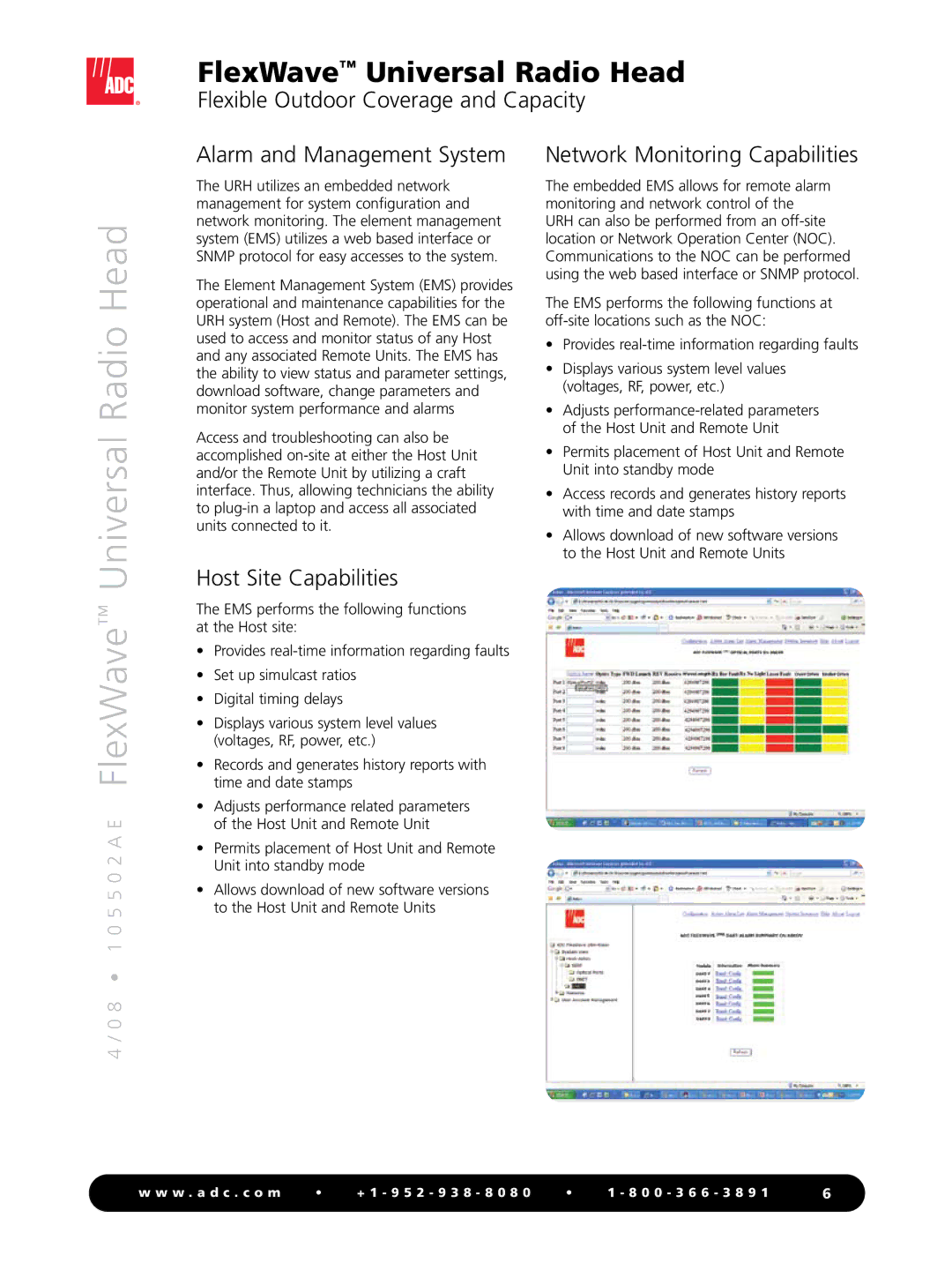 ADC FlexWave Universal Radio Head, Alarm and Management System, Network Monitoring Capabilities, Host Site Capabilities 