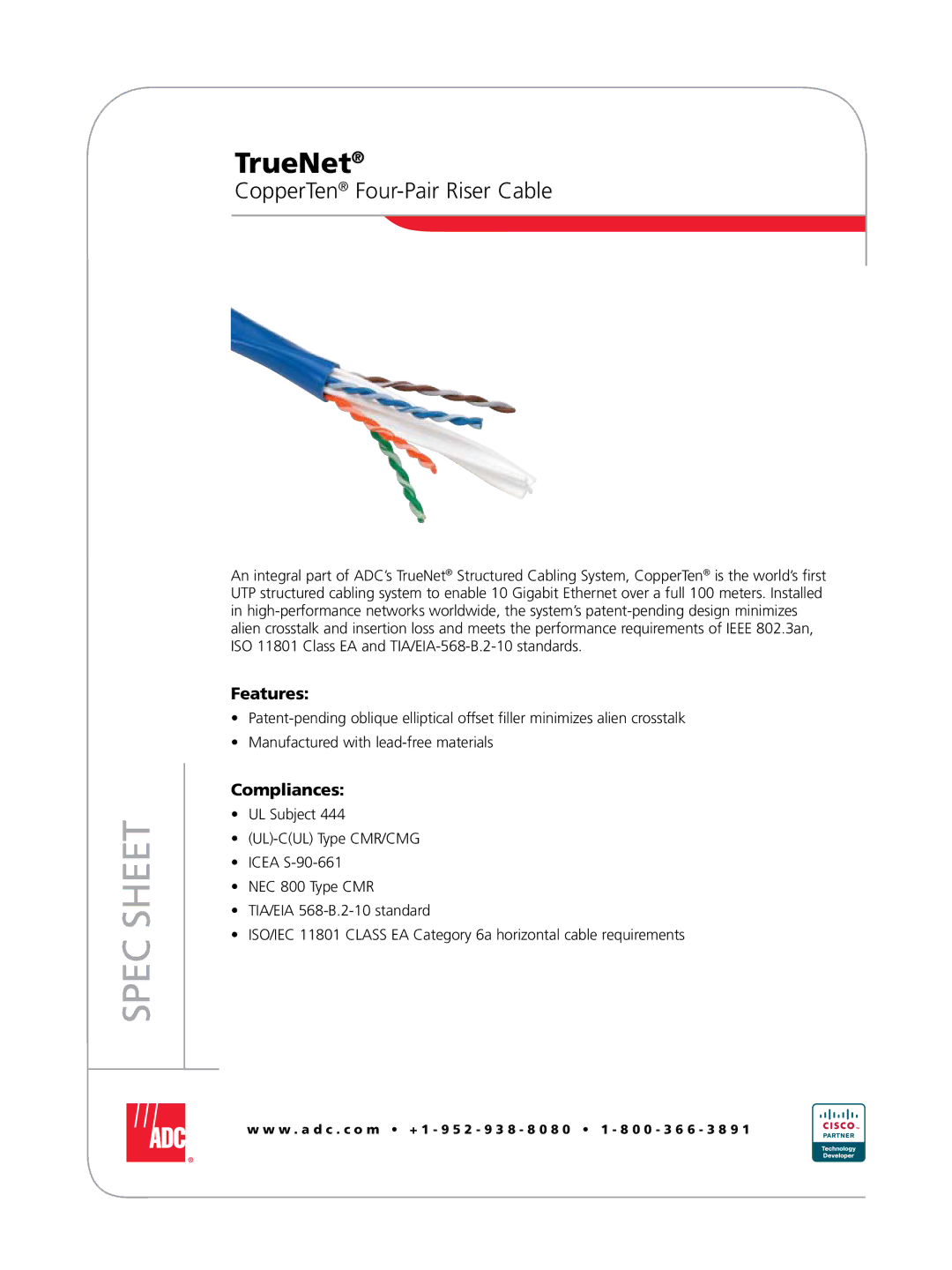 ADC Four-Pair Riser Cable manual Spec Sheet 