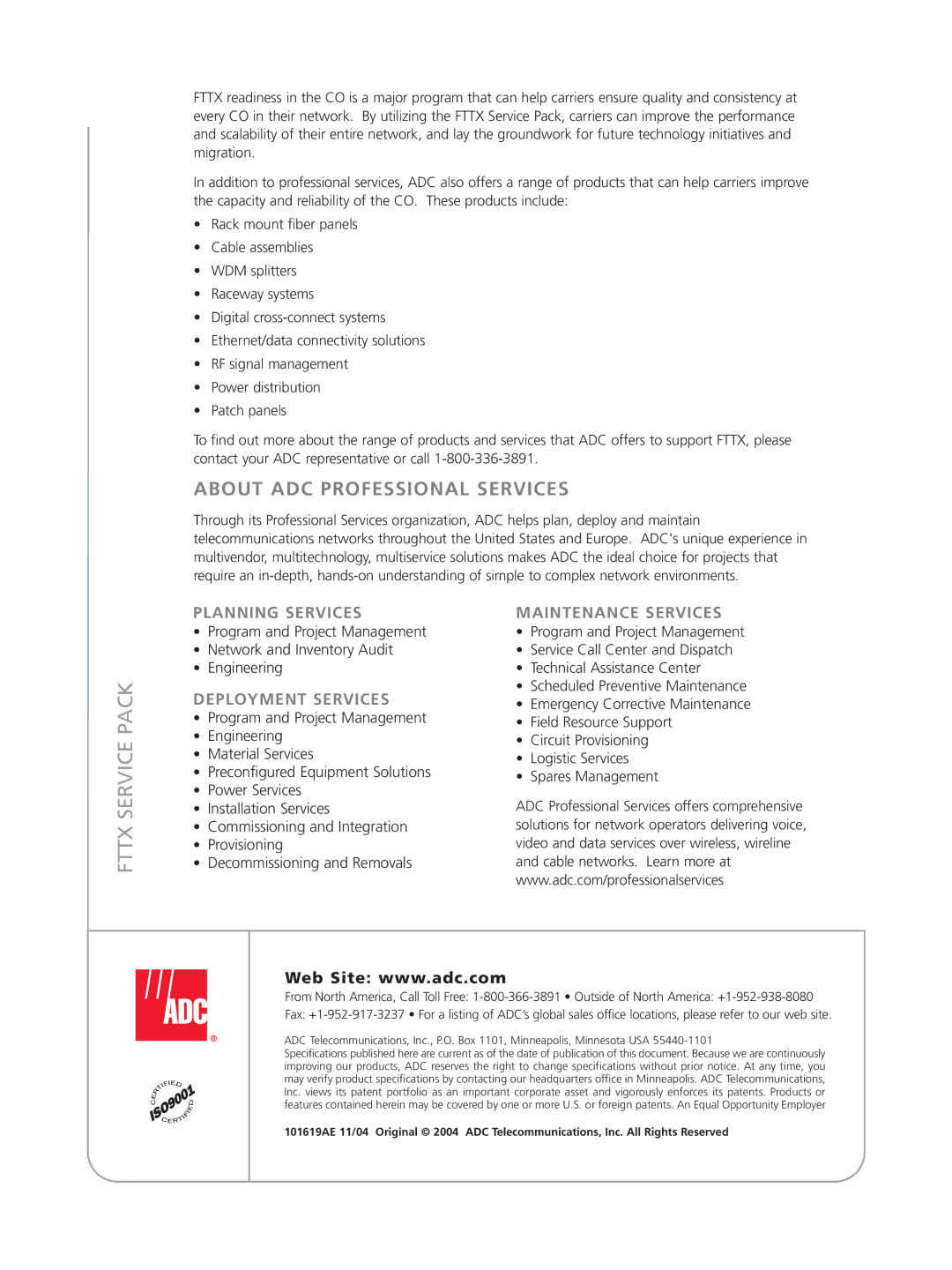 ADC FTTX Service Pack manual About ADC Professional Services, Deployment Services 