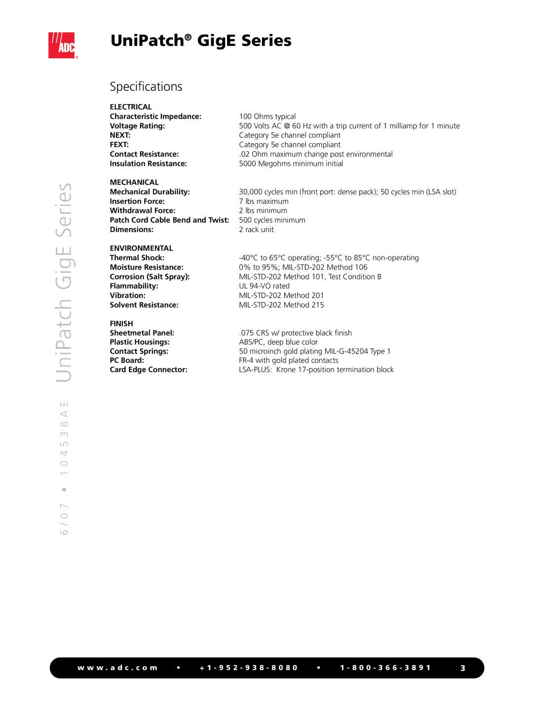 ADC GigE Series manual Specifications 