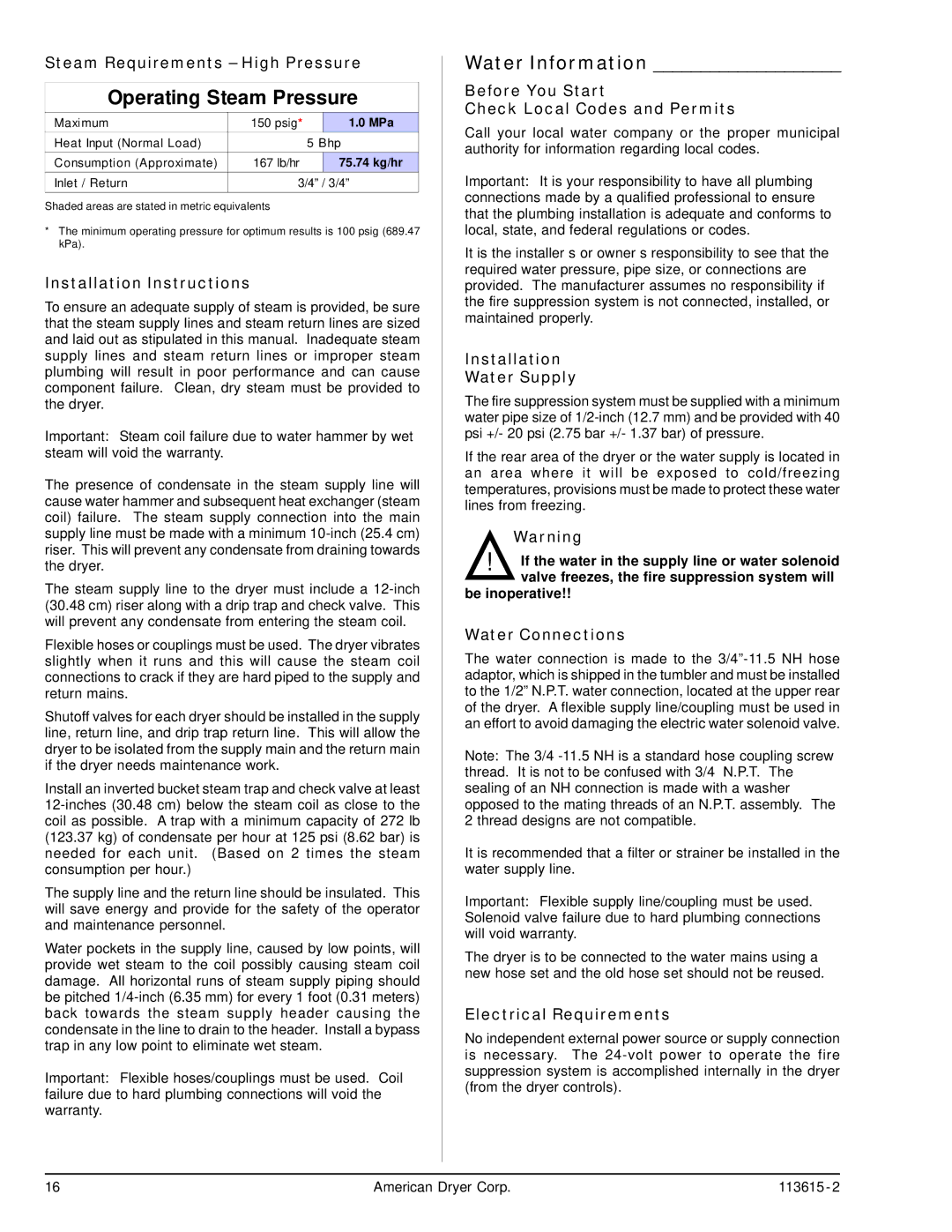 ADC HBG76 manual Water Information 