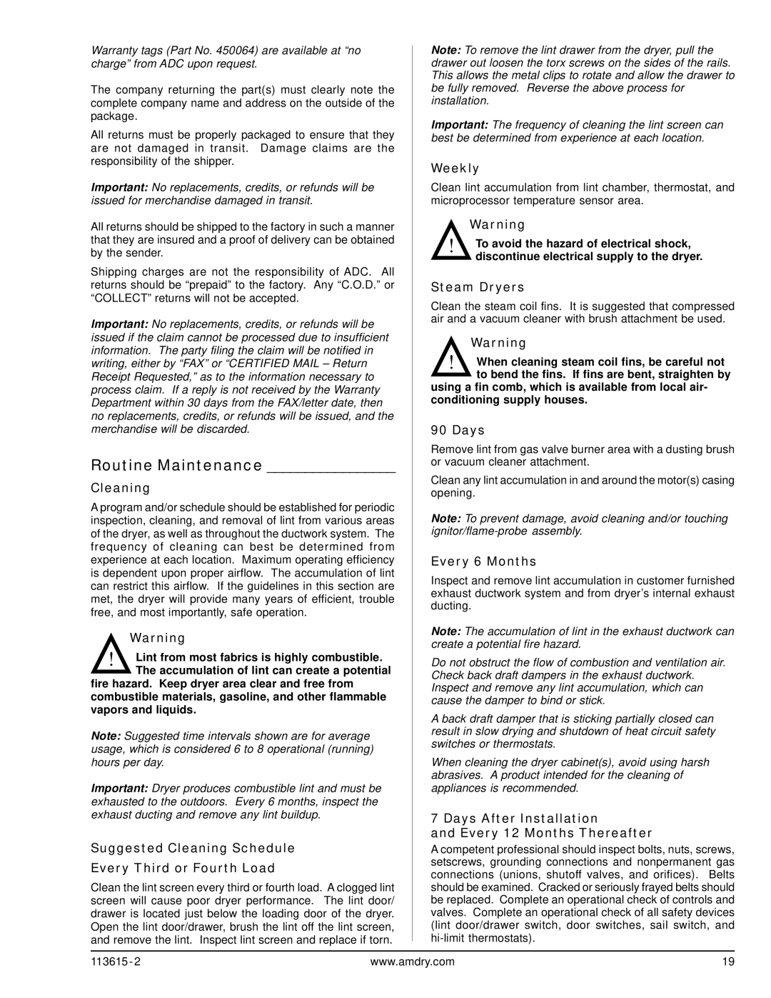 ADC HBG76 manual Routine Maintenance 