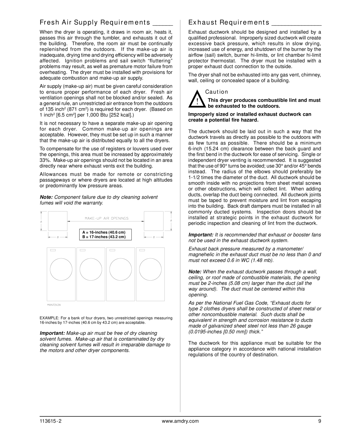 ADC HBG76 manual Fresh Air Supply Requirements, Exhaust Requirements 