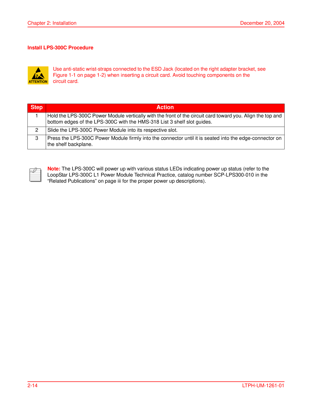 ADC HMS-318, T1MF2S04RA, LTPH-UM-1261-01 user manual Install LPS-300C Procedure 