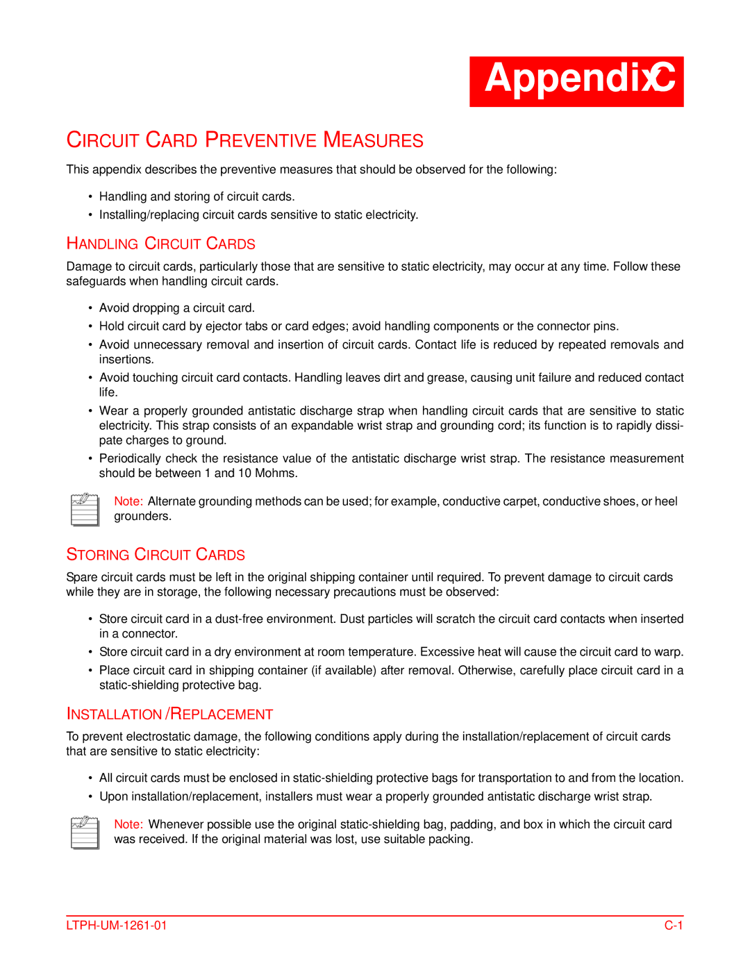 ADC HMS-318 Circuit Card Preventive Measures, Handling Circuit Cards, Storing Circuit Cards, Installation/Replacement 