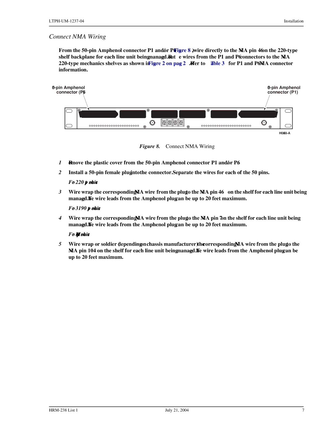 ADC HRM-238 L1 user manual Connect NMA Wiring, For 220 type mechanics 