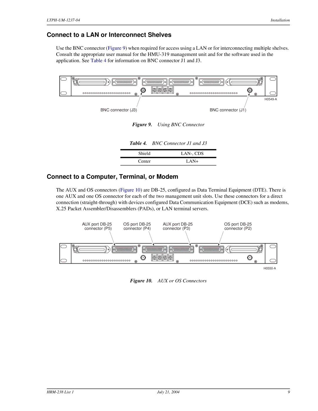 ADC HRM-238 L1 user manual Connect to a LAN or Interconnect Shelves, Connect to a Computer, Terminal, or Modem 