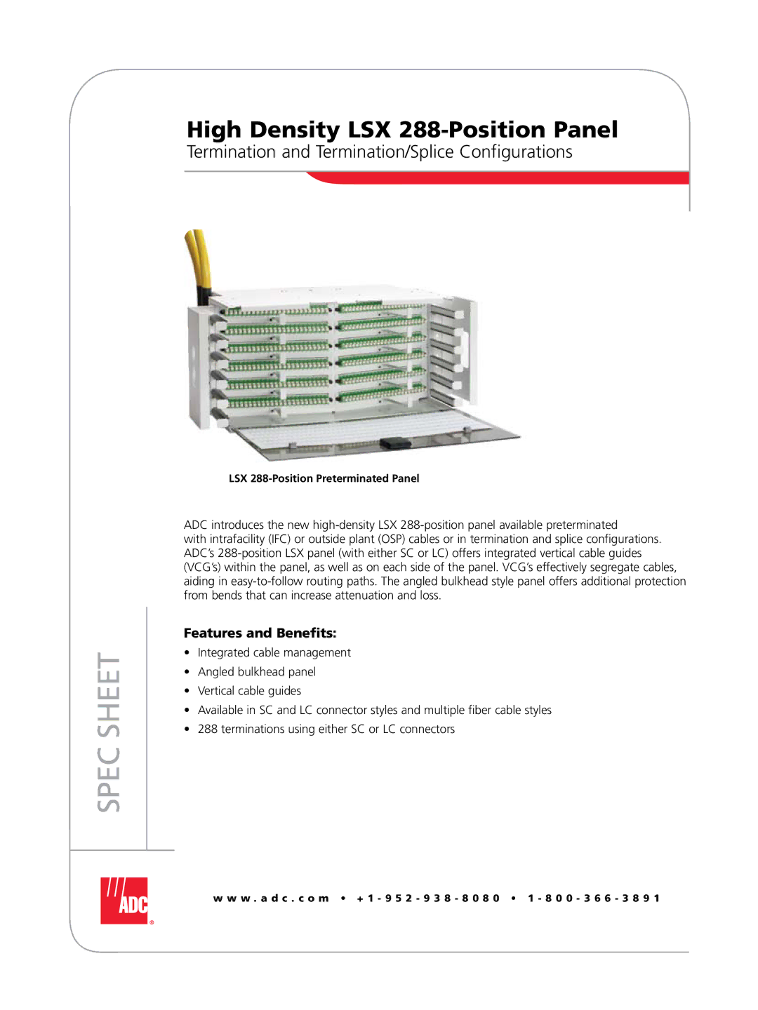 ADC manual Termination and Termination/Splice Configurations, LSX 288-Position Preterminated Panel 