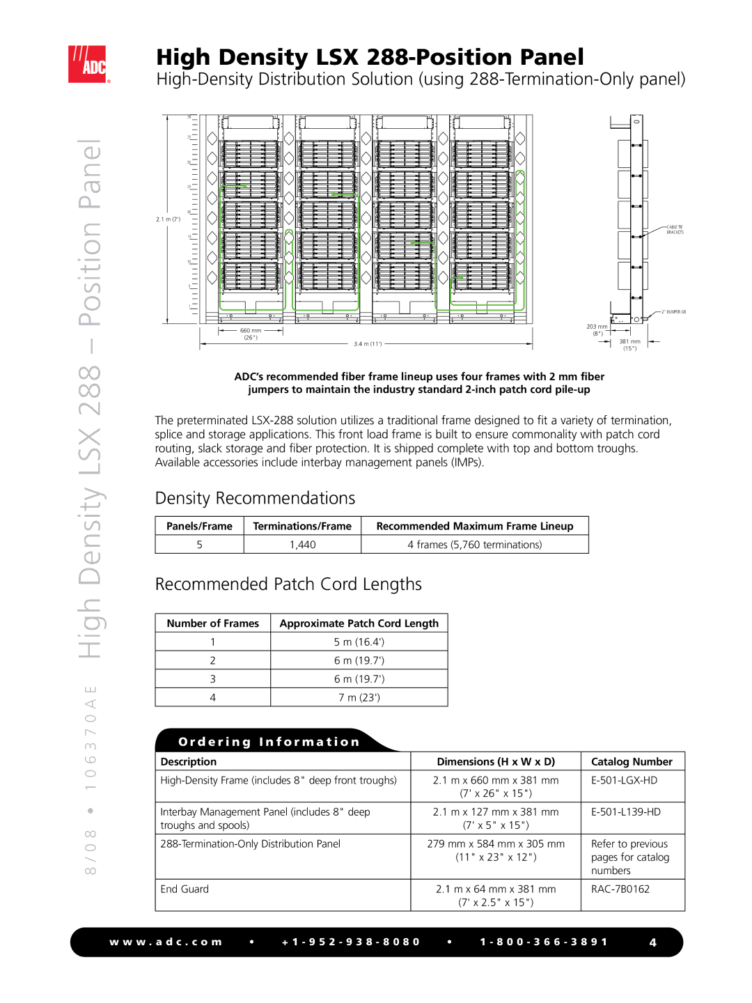 ADC LSX 288 manual Position Panel, Density Recommendations, Recommended Patch Cord Lengths 