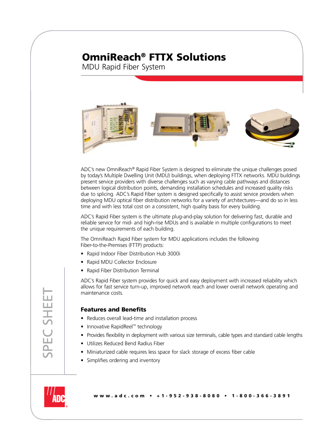 ADC MDU Rapid Fiber System manual Spec Sheet 