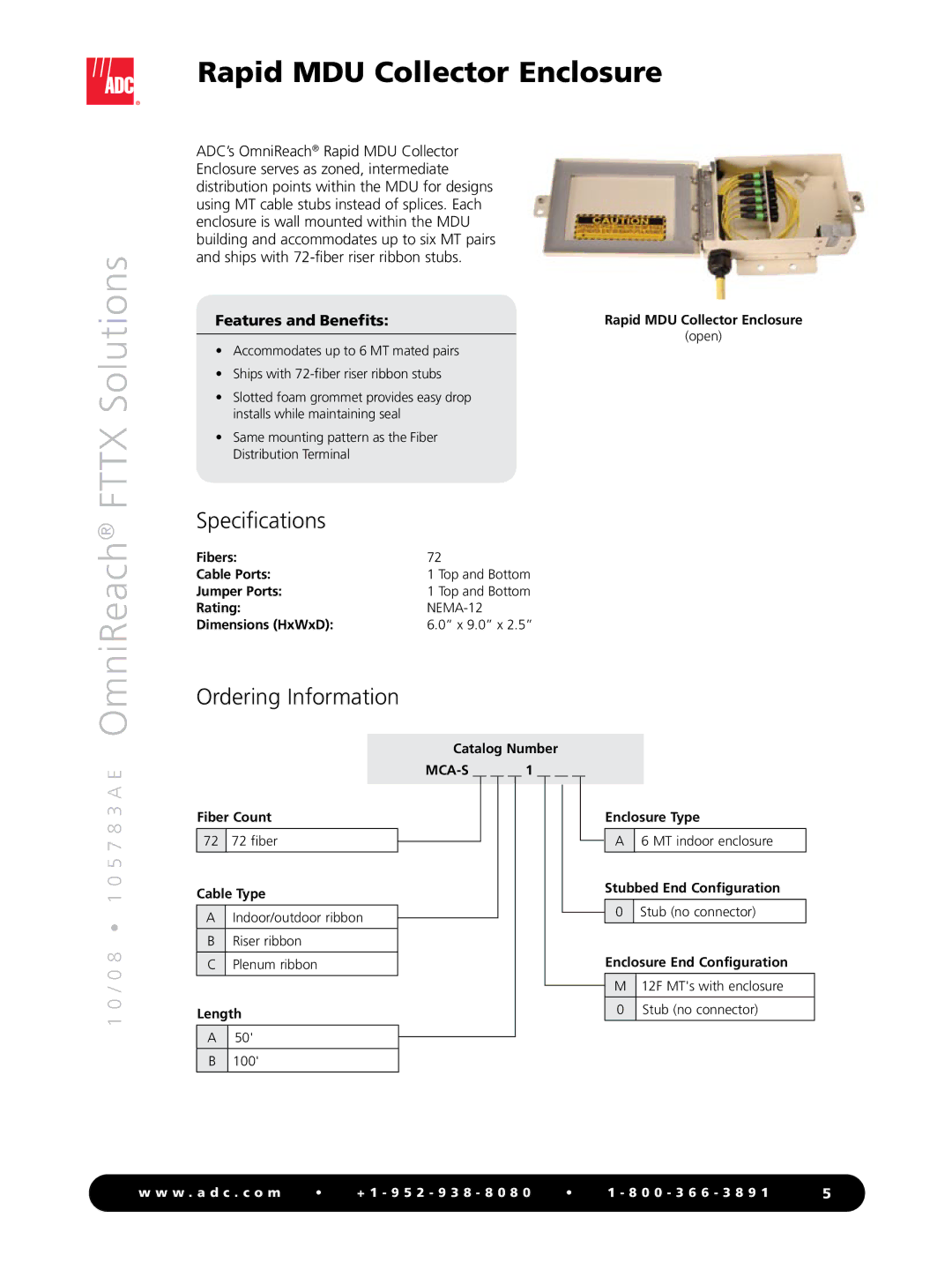 ADC MDU Rapid Fiber System manual OmniReach Fttx Solutions, Rapid MDU Collector Enclosure 