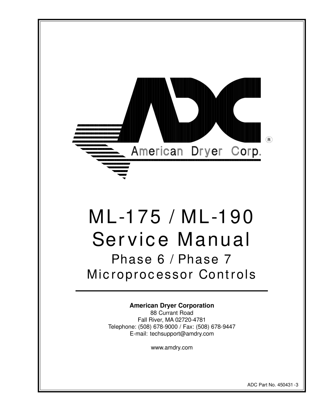 ADC service manual ML-175 / ML-190, American Dryer Corporation 