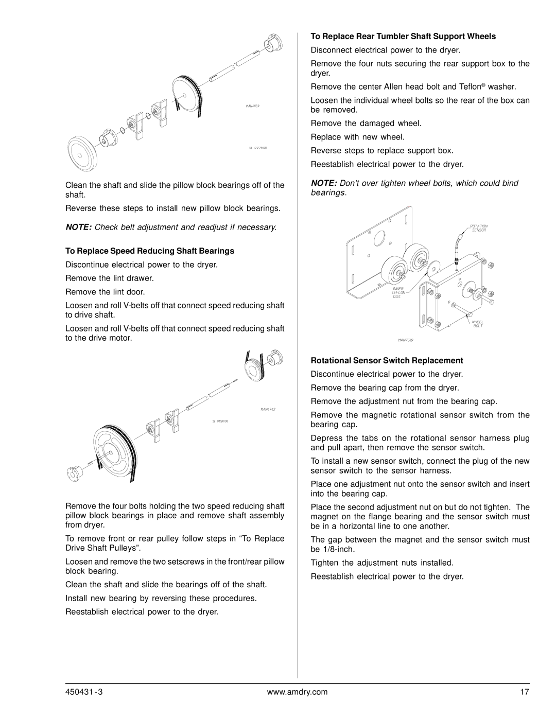 ADC ML-175, ML-190 service manual To Replace Speed Reducing Shaft Bearings, To Replace Rear Tumbler Shaft Support Wheels 