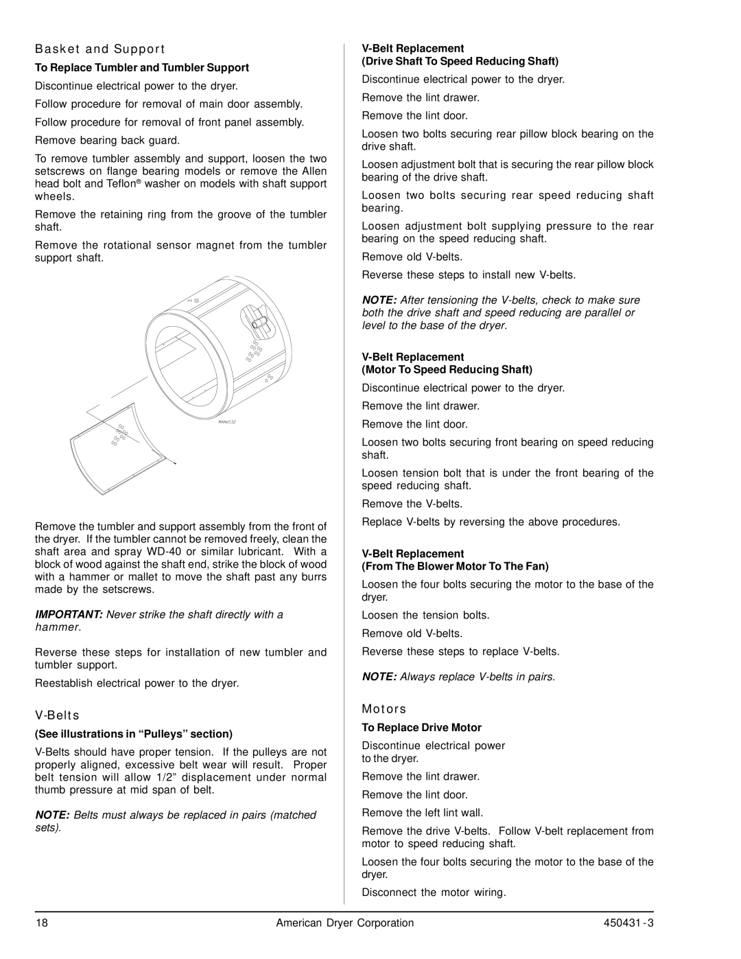 ADC ML-190, ML-175 service manual Basket and Support, Belts, Motors 