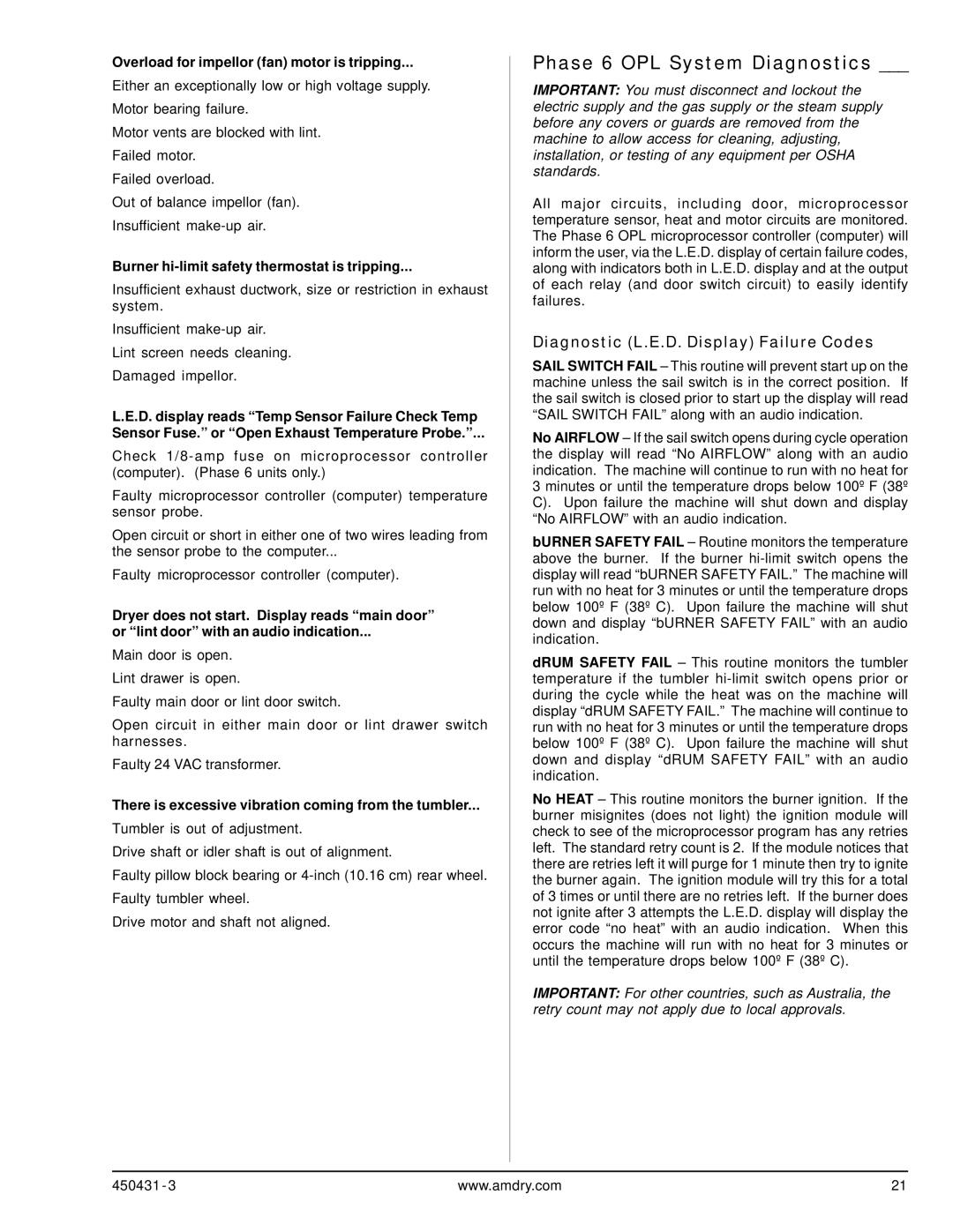 ADC ML-175, ML-190 service manual Phase 6 OPL System Diagnostics, Diagnostic L.E.D. Display Failure Codes 