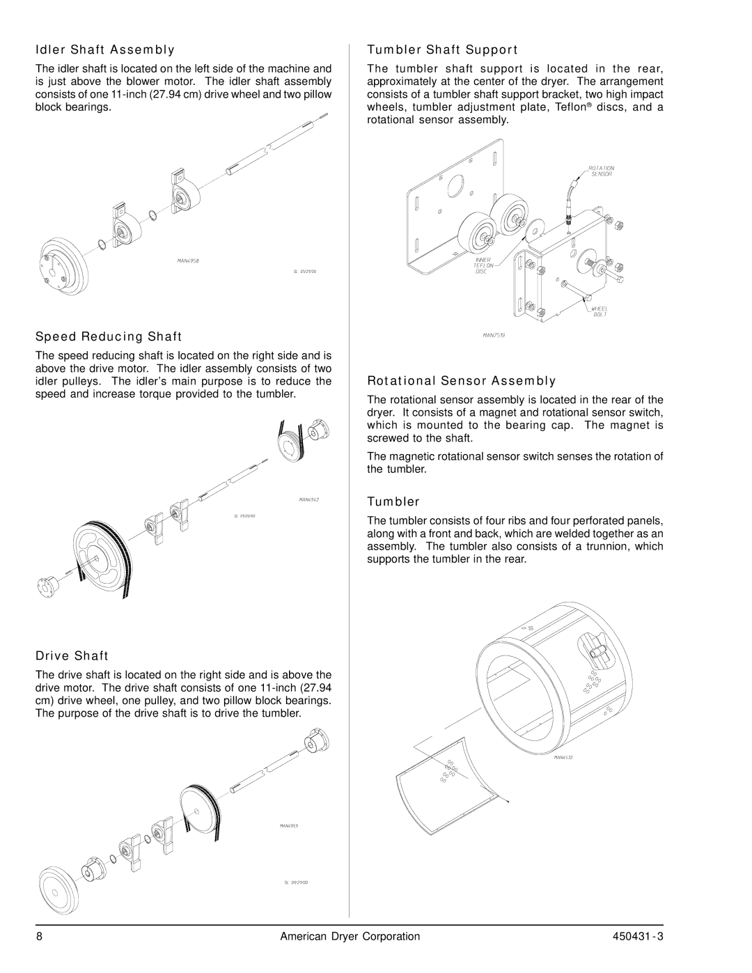 ADC ML-190 Idler Shaft Assembly, Speed Reducing Shaft, Drive Shaft, Tumbler Shaft Support, Rotational Sensor Assembly 