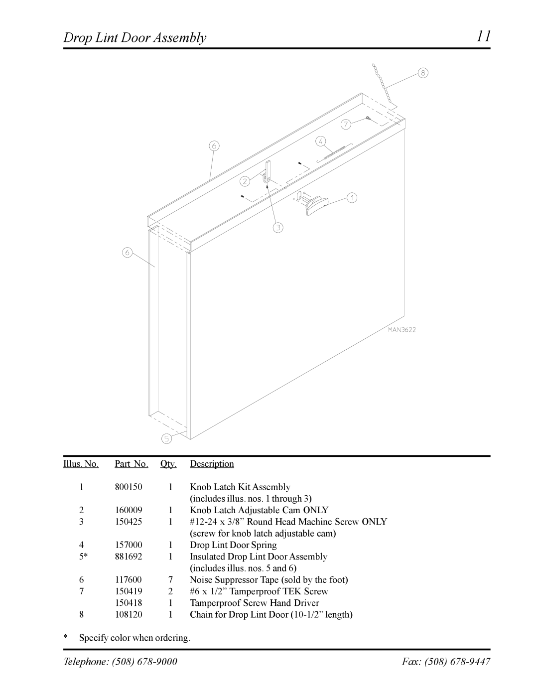 ADC ML-75 manual Drop Lint Door Assembly 