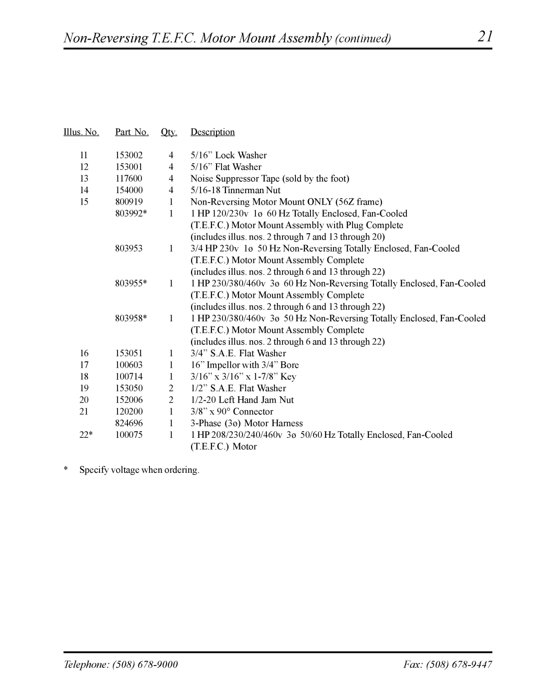 ADC ML-75 manual Non-Reversing T.E.F.C. Motor Mount Assembly 