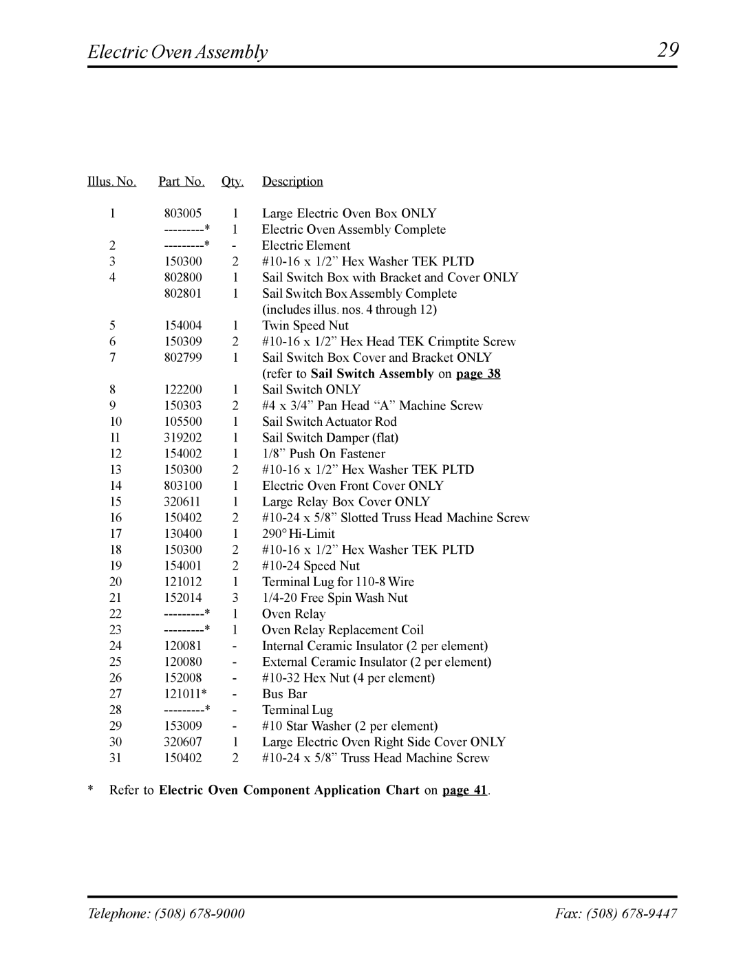 ADC ML-75 manual Refer to Electric Oven Component Application Chart on 