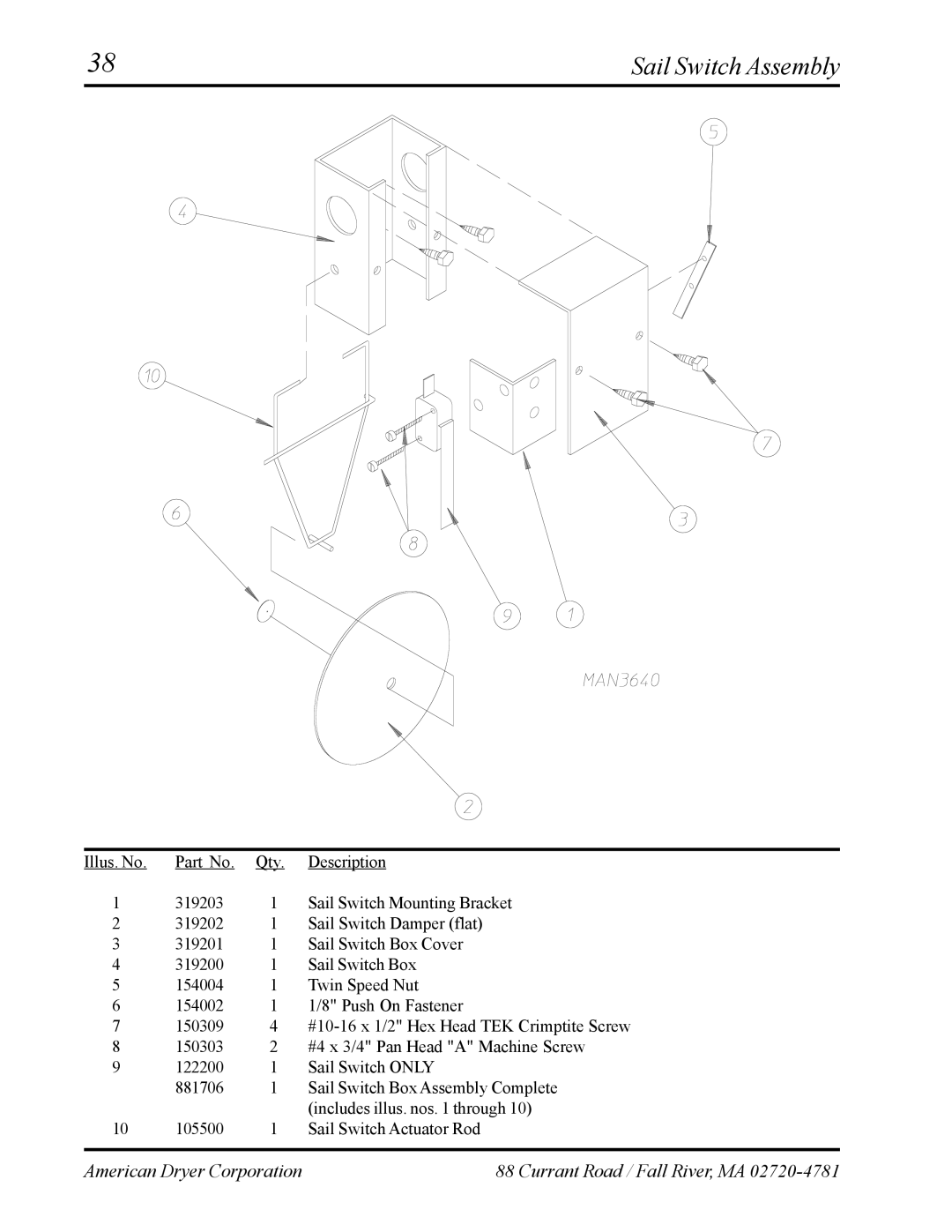 ADC ML-75 manual Sail Switch Assembly 