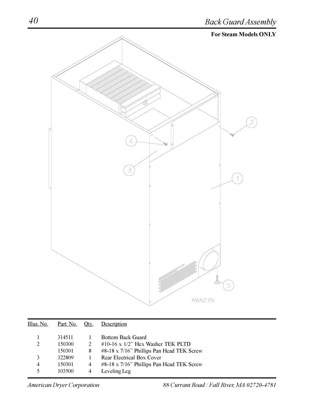 ADC ML-75 manual Back Guard Assembly 