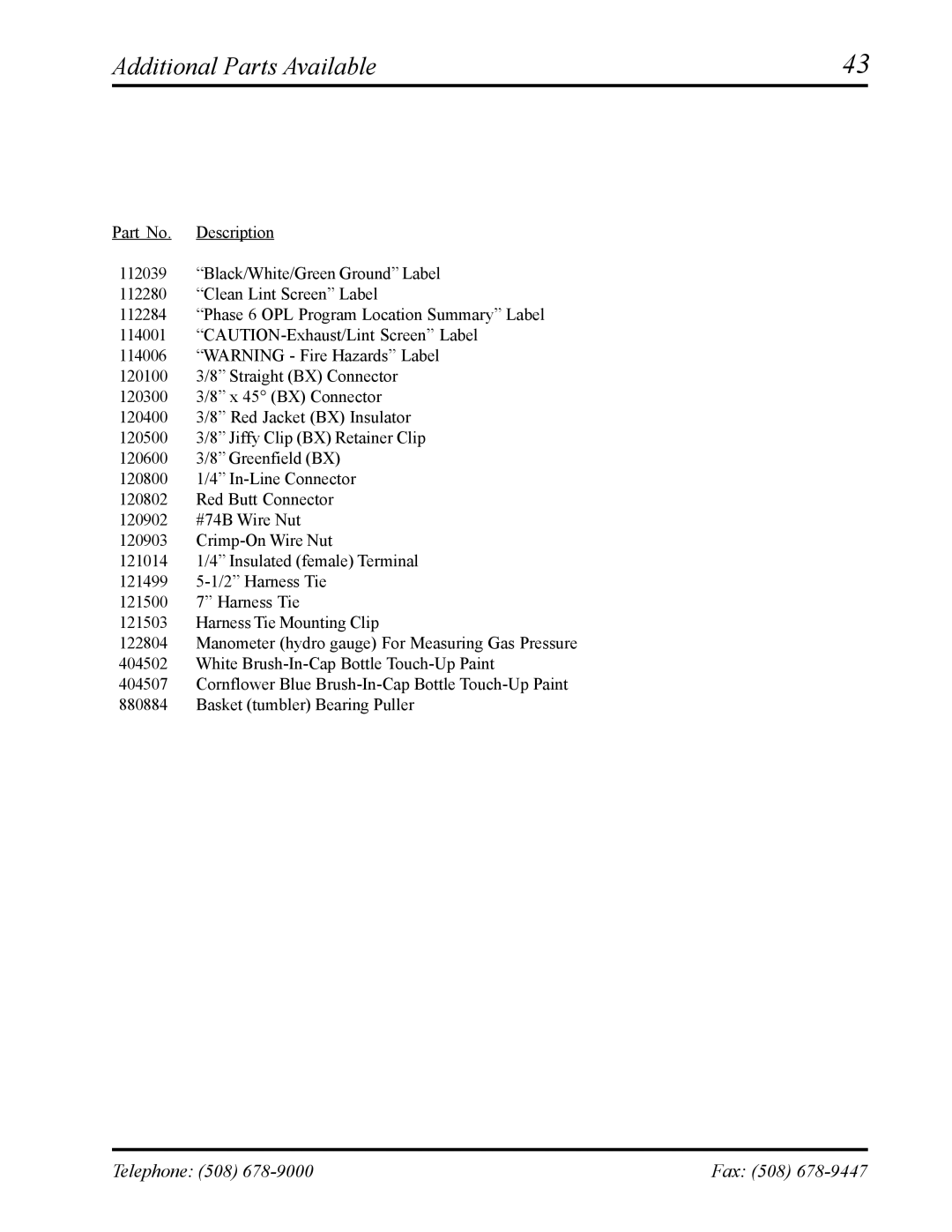 ADC ML-75 manual Additional Parts Available 