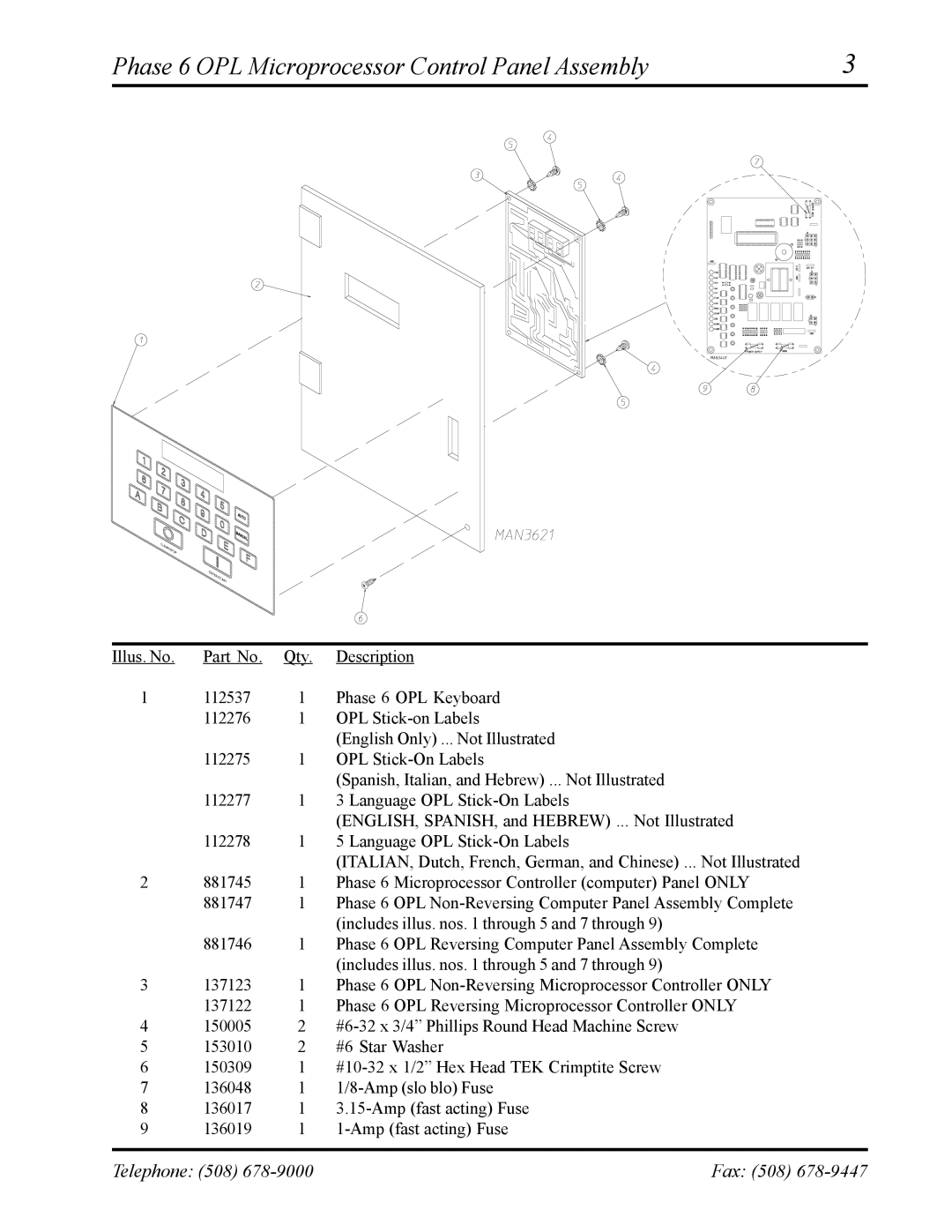 ADC ML-75 manual Phase 6 OPL Microprocessor Control Panel Assembly 