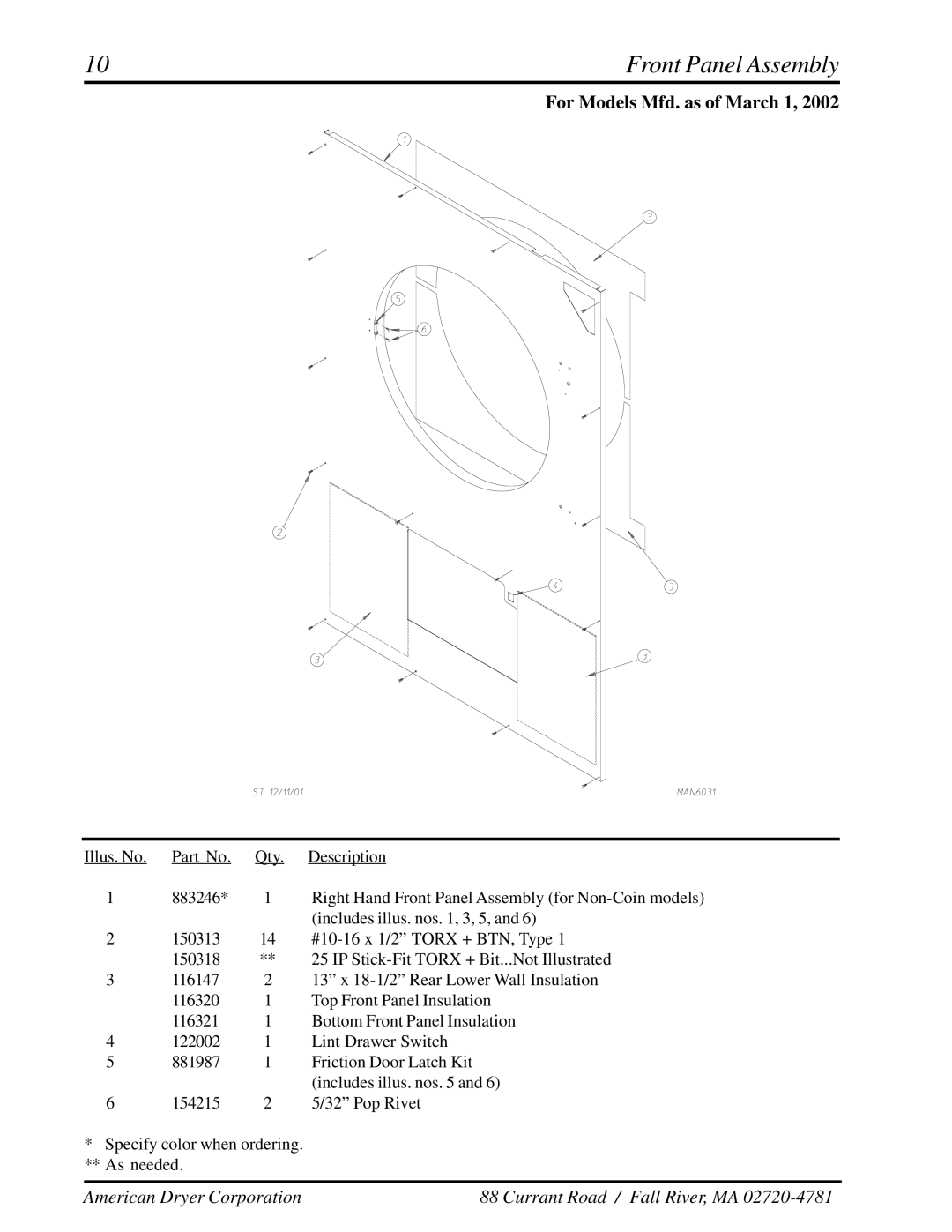 ADC ML-78 manual Front Panel Assembly, For Models Mfd. as of March 1 