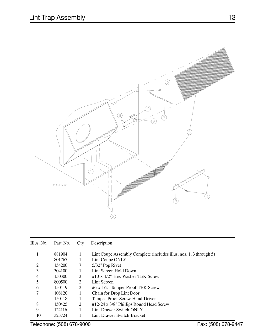 ADC ML-78 manual Lint Trap Assembly 