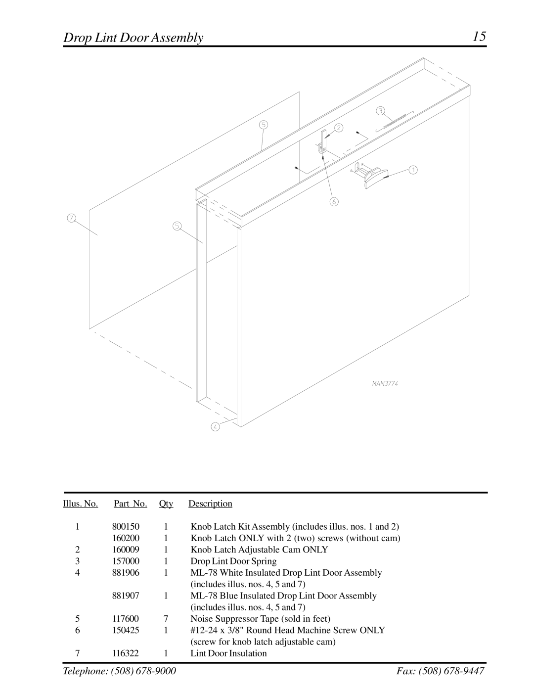 ADC ML-78 manual Drop Lint Door Assembly 