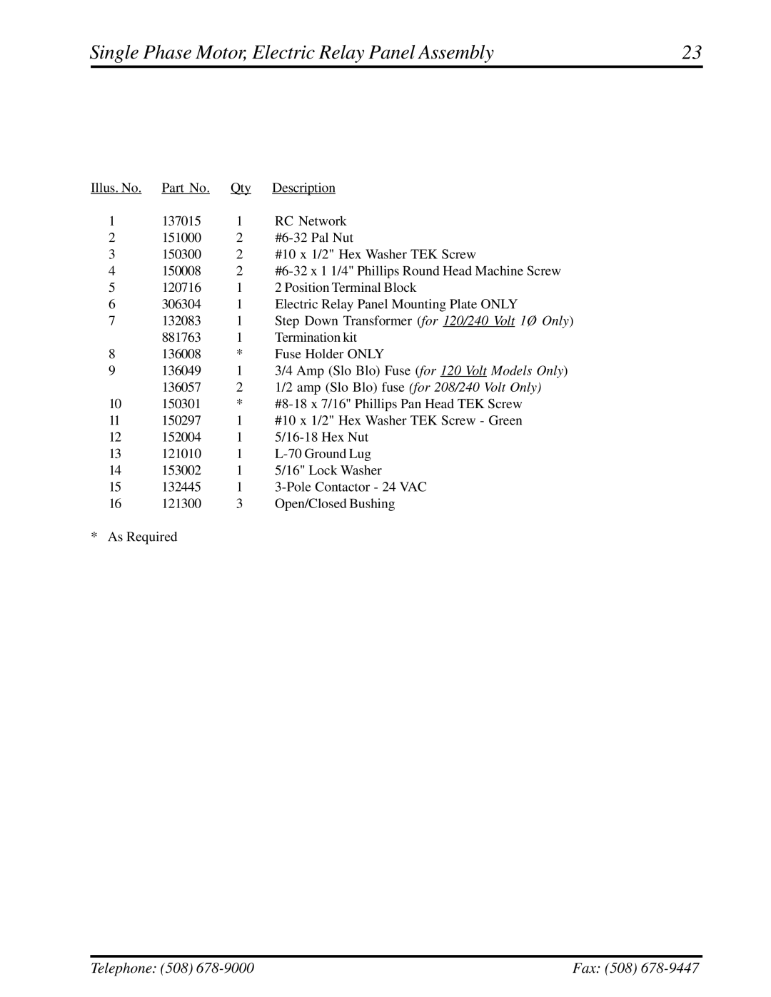 ADC ML-78 manual Single Phase Motor, Electric Relay Panel Assembly 