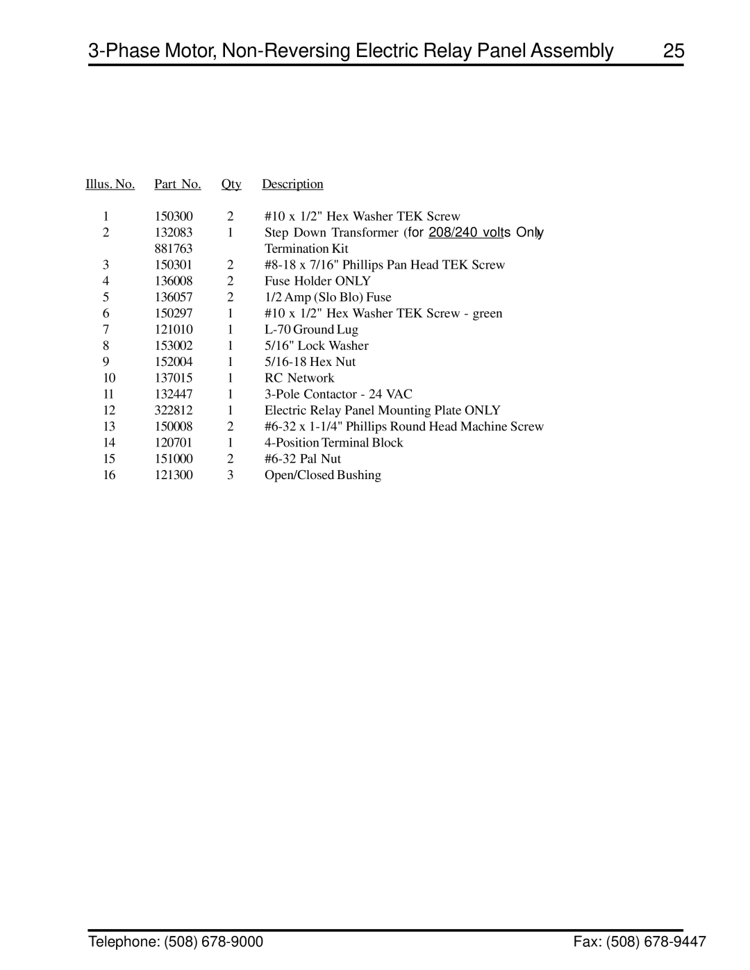 ADC ML-78 manual Phase Motor, Non-Reversing Electric Relay Panel Assembly 