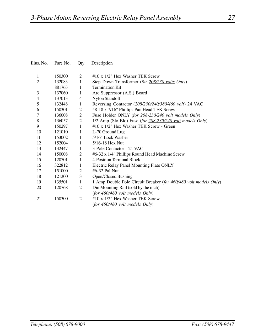 ADC ML-78 manual Phase Motor, Reversing Electric Relay Panel Assembly 