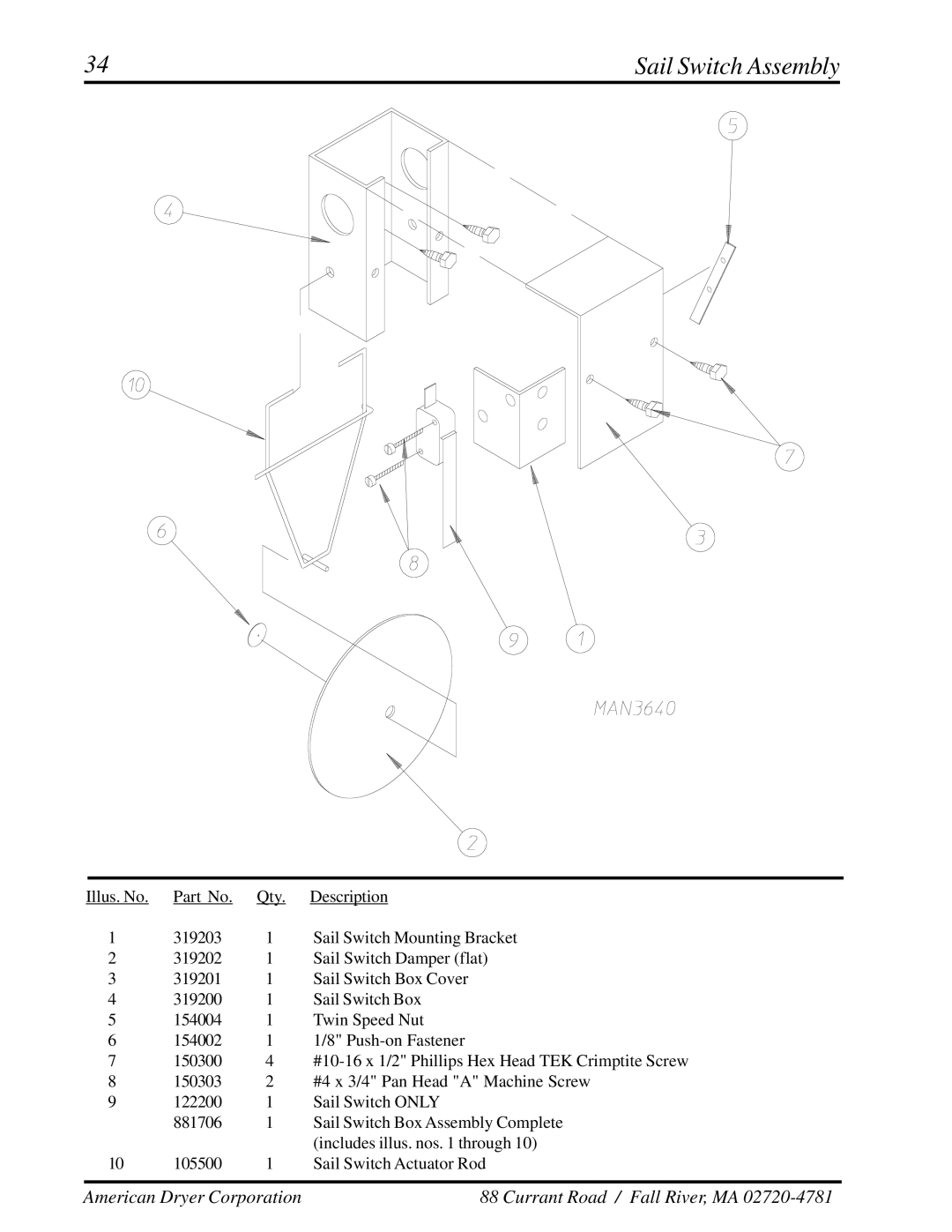 ADC ML-78 manual Sail Switch Assembly 