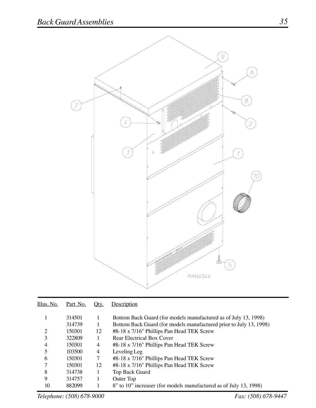 ADC ML-78 manual Back Guard Assemblies 