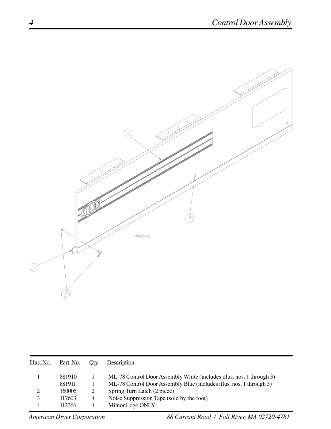 ADC ML-78 manual Control Door Assembly 