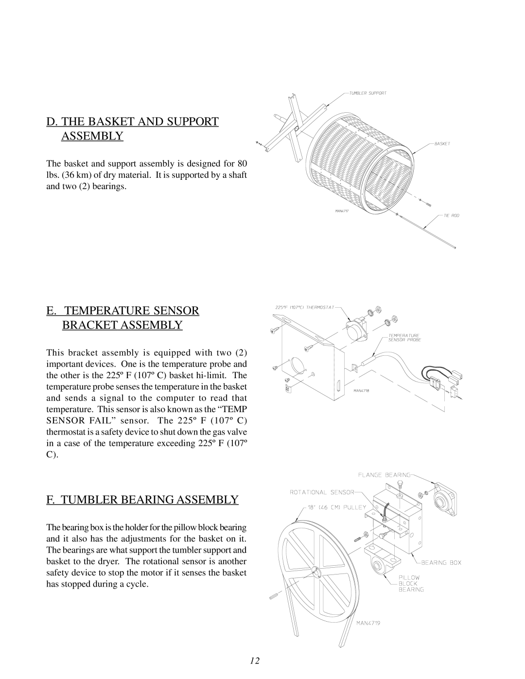 ADC ML-82 service manual Basket and Support Assembly, Temperature Sensor Bracket Assembly, Tumbler Bearing Assembly 