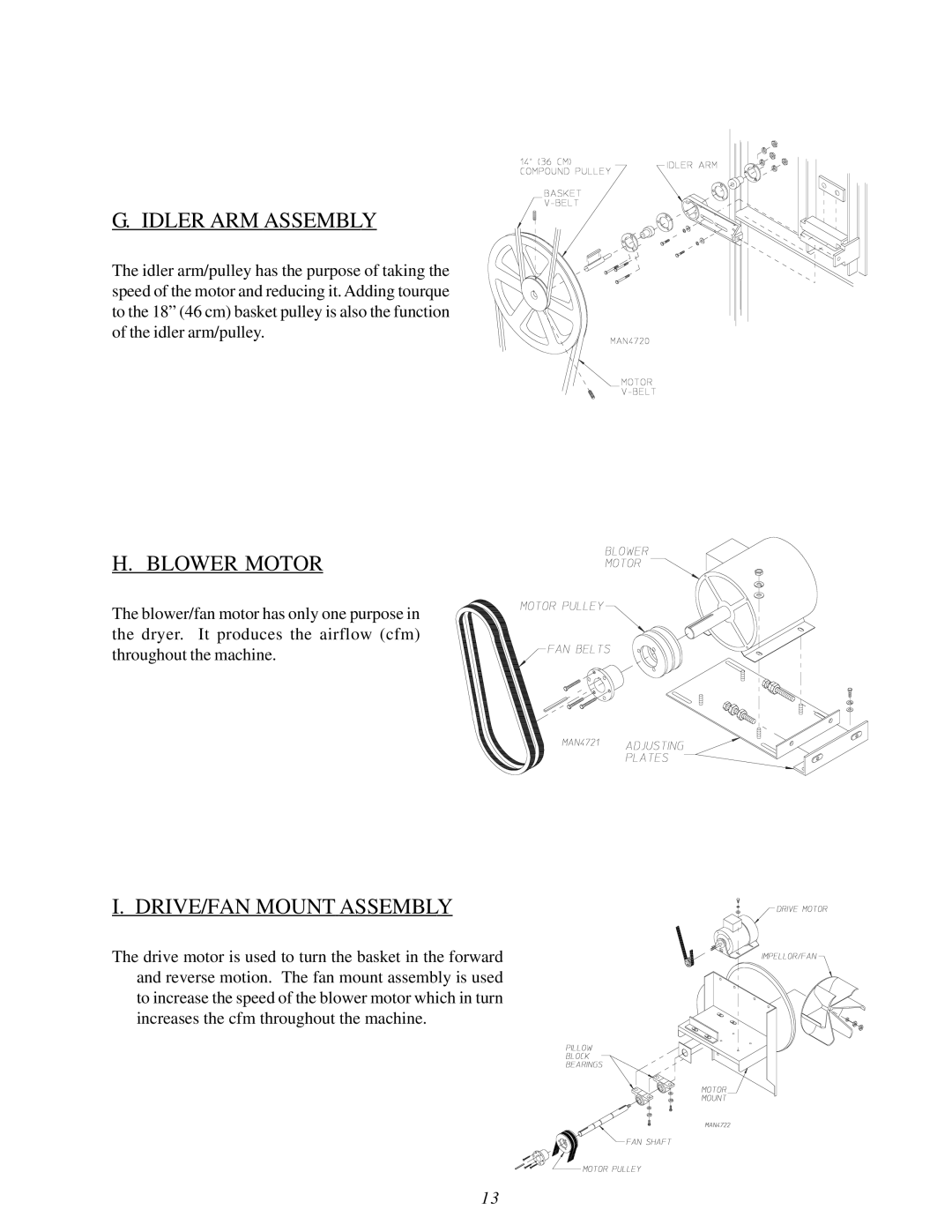 ADC ML-82 service manual Idler ARM Assembly, Blower Motor, DRIVE/FAN Mount Assembly 