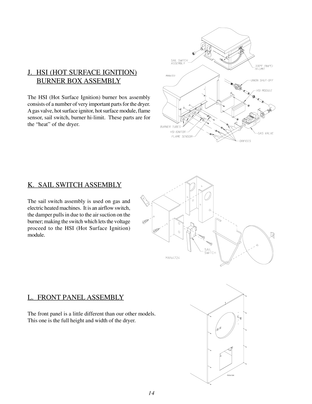 ADC ML-82 service manual HSI HOT Surface Ignition Burner BOX Assembly, Sail Switch Assembly, Front Panel Assembly 