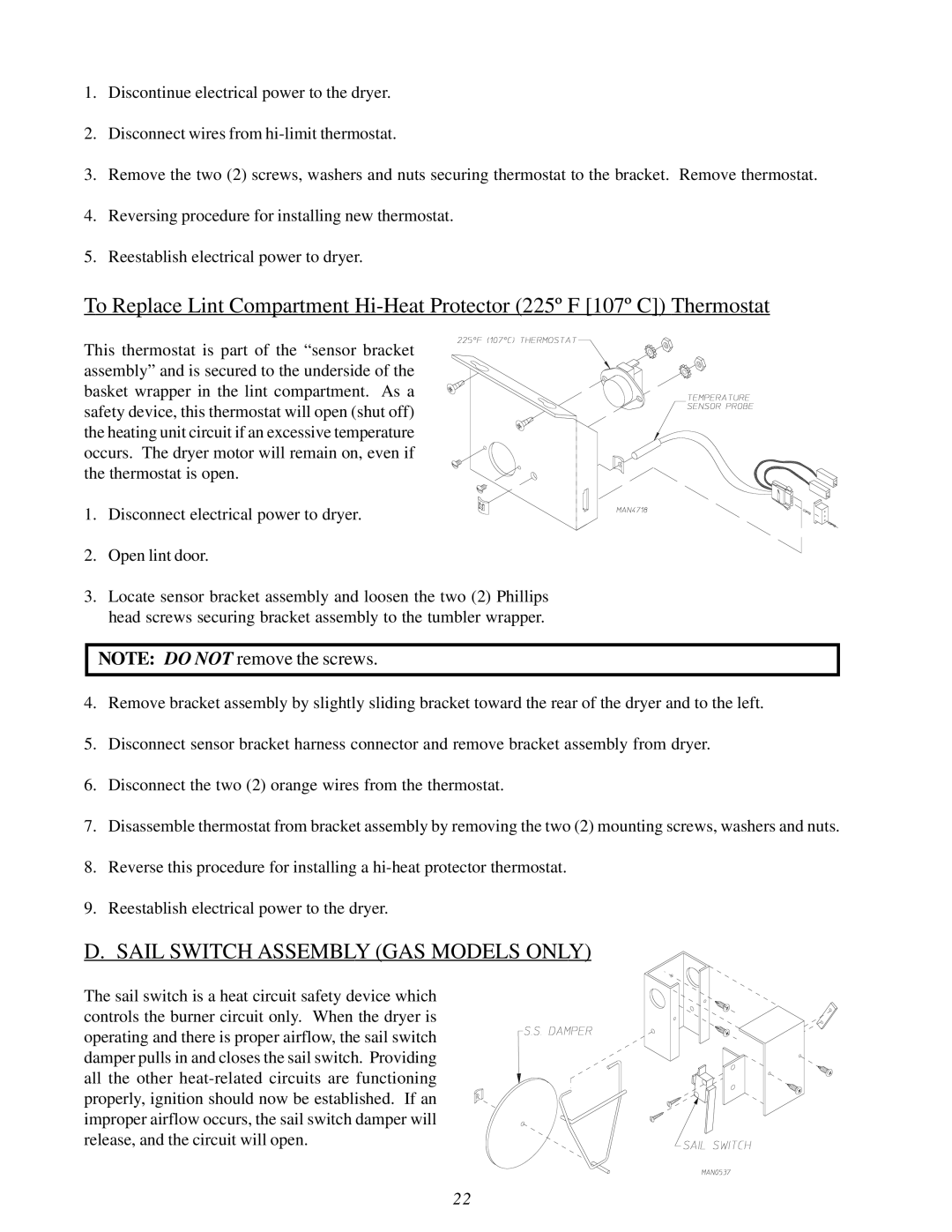 ADC ML-82 service manual Sail Switch Assembly GAS Models only 