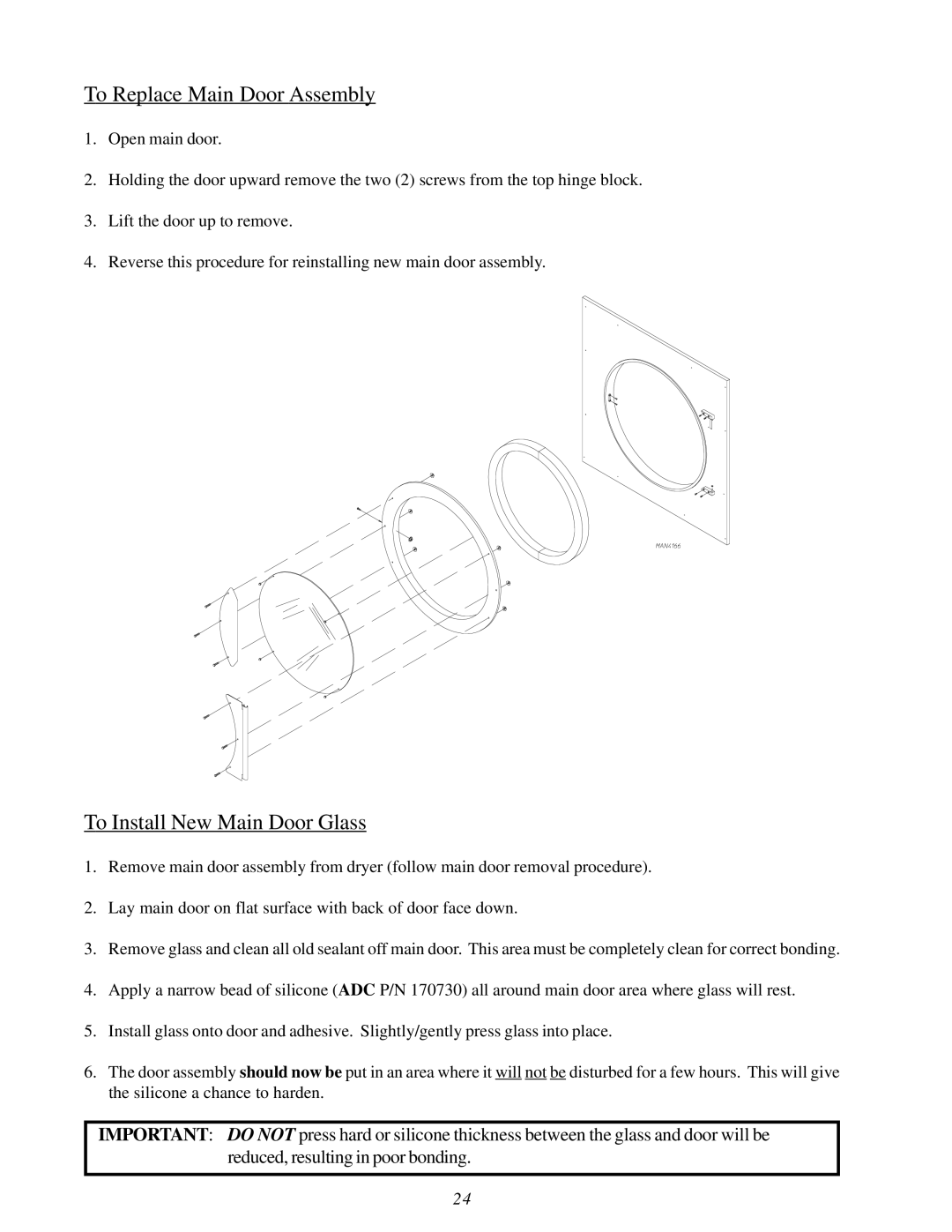 ADC ML-82 service manual To Replace Main Door Assembly, To Install New Main Door Glass 