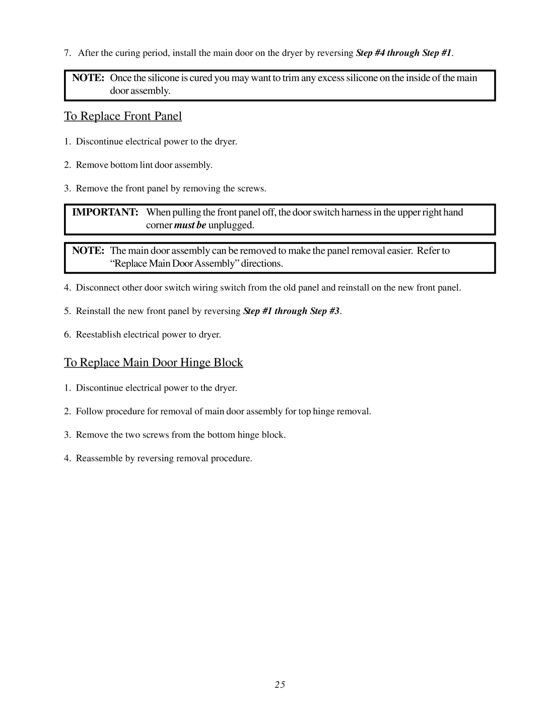 ADC ML-82 service manual To Replace Front Panel, To Replace Main Door Hinge Block 