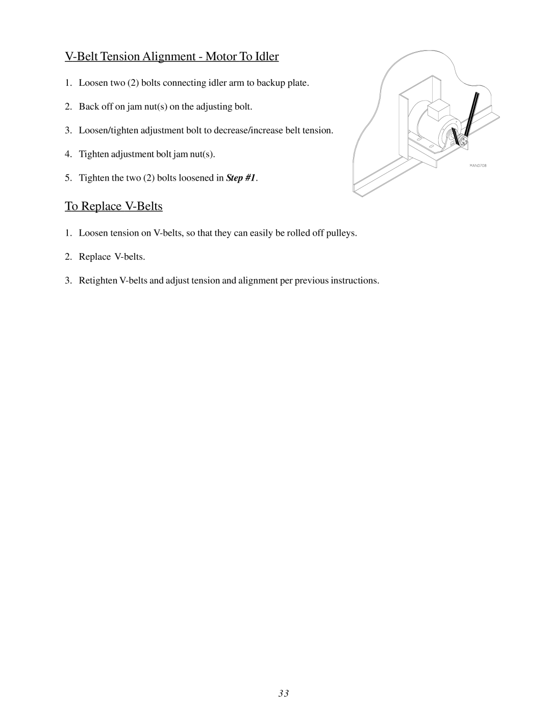 ADC ML-82 service manual Belt Tension Alignment Motor To Idler, To Replace V-Belts 